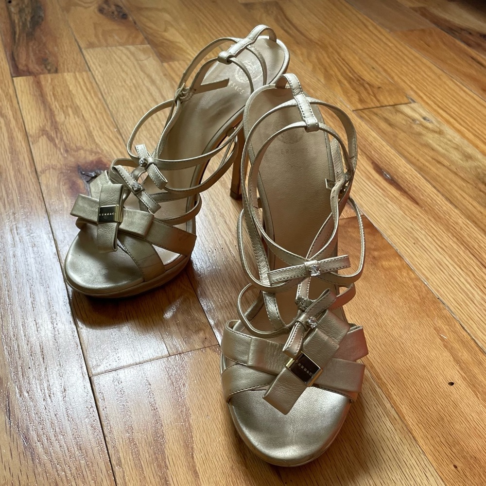 Versace Champagne Metallic Bow Heels
